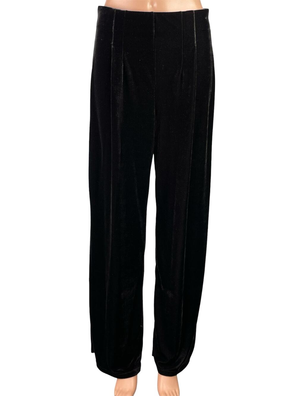 H&M Women's Black Velvet Velour High Rise Pleated Wide Leg Trousers Pants Size S
